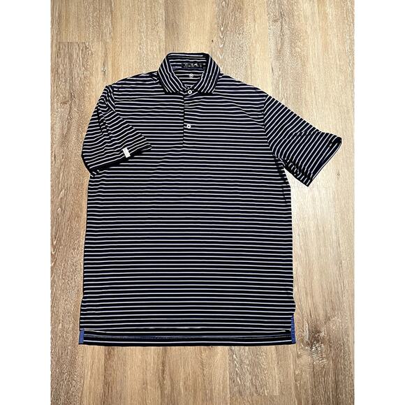 RLX‎ Ralph Lauren Mens M Golf Blue Stripe Polo Wicking Casual EUC - Picture 1 of 7